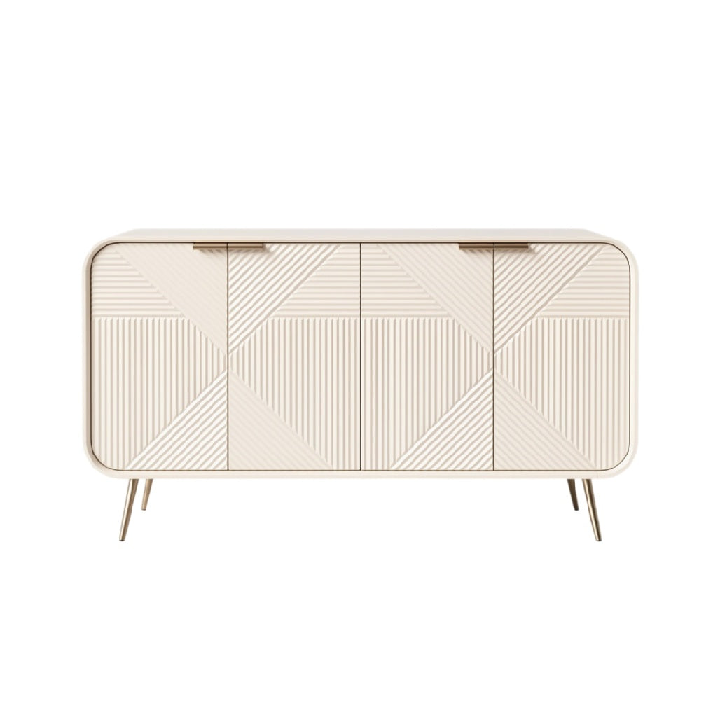 **Buffet contemporain avec motifs géométriques et pieds en métal**