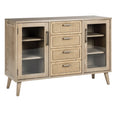 **Buffet en bois clair avec portes vitrées et tiroirs**
