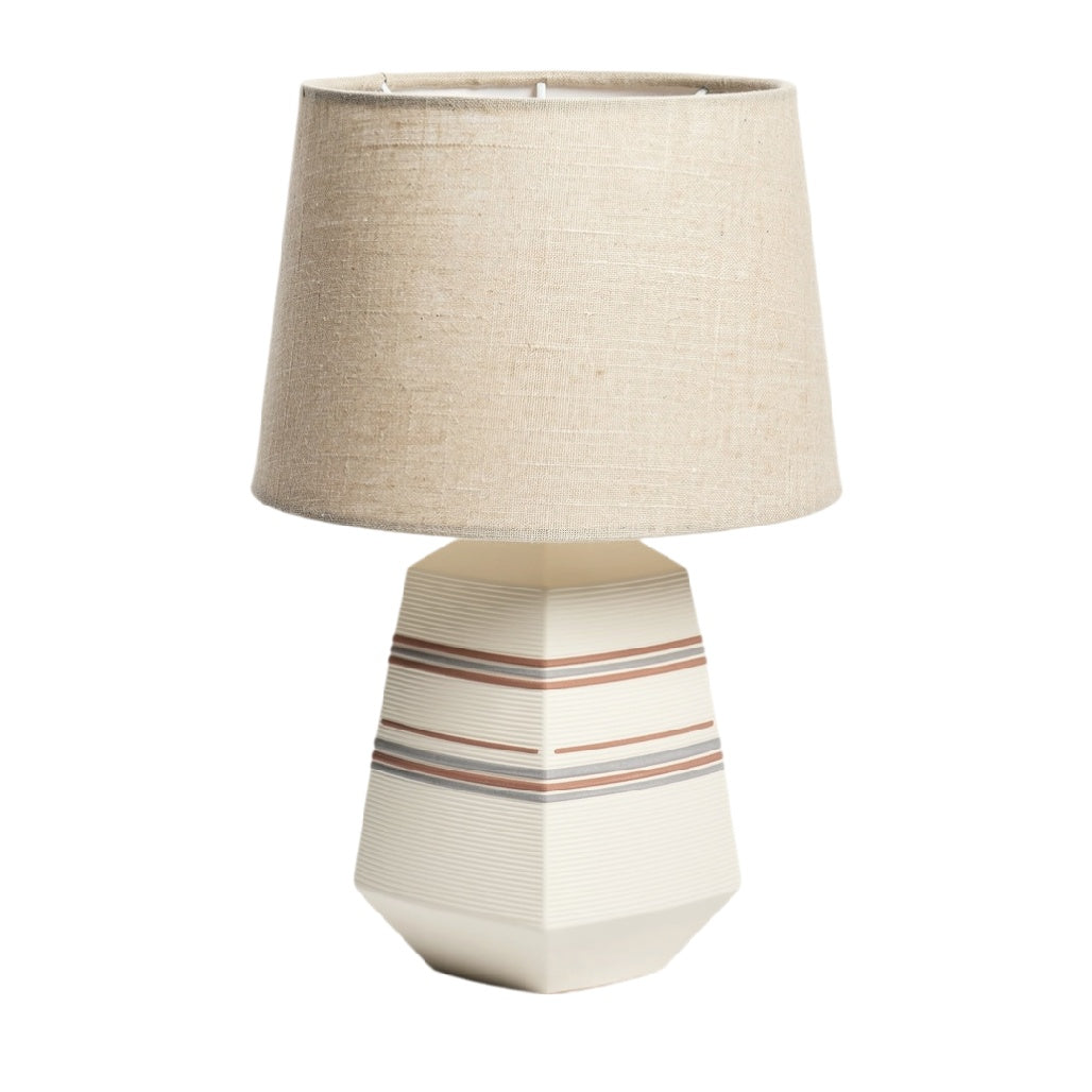 **Lampe de table géométrique en céramique avec abat-jour en lin**