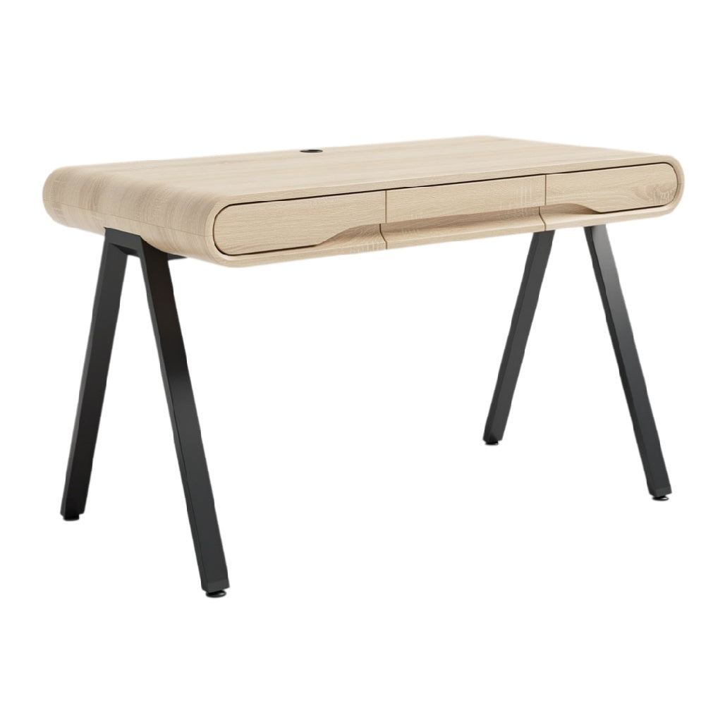 **Bureau moderne en bois avec tiroirs et pieds métalliques**